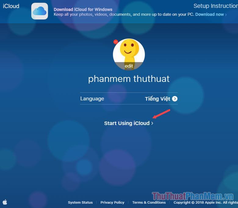 Chọn avatar cho tài khoản Icloud, chọn ngôn ngữ hiển thị tại mục Language