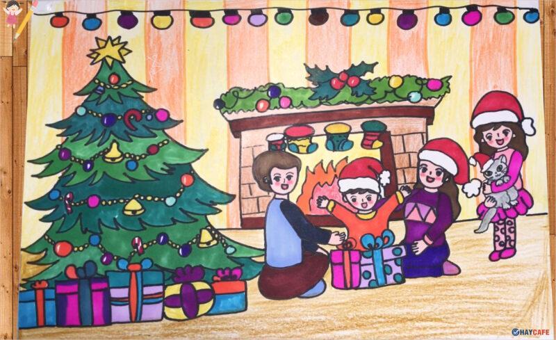 Vẽ tranh gia đình giáng sinh - Christmas