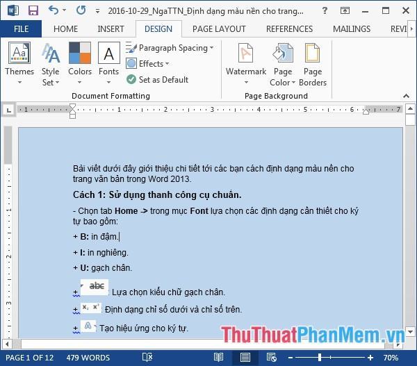 Kết quả sau khi tô màu trang văn bản