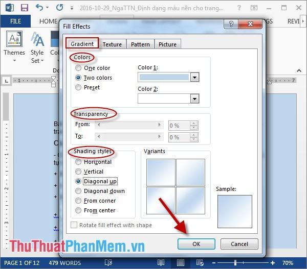 Hộp thoại Fill Effects xuất hiện, chọn thẻ Gradient