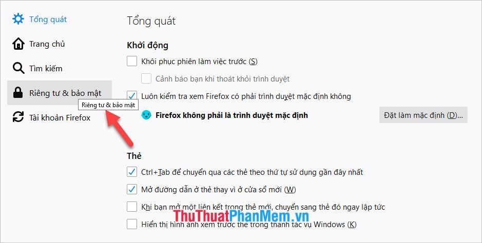 Chọn Quyền riêng tư & Bảo mật