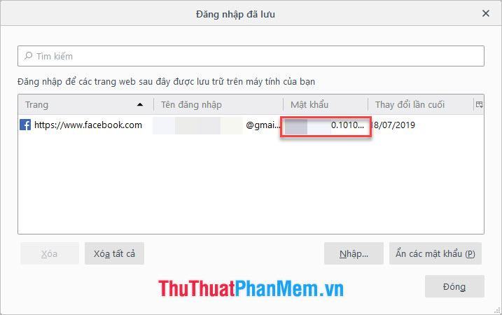 Mật khẩu sẽ được hiển thị