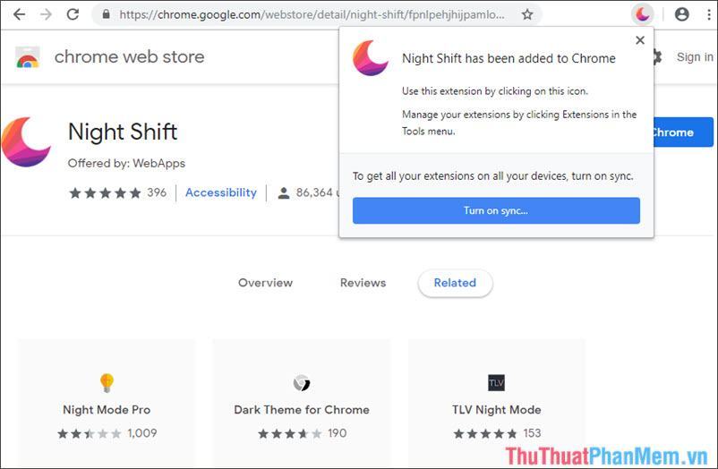 Có thông báo Night Shift đã được thêm vào Chrome