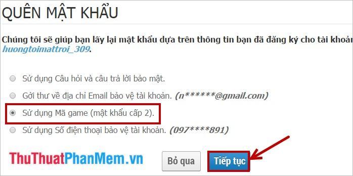 Sử dụng mã trò chơi