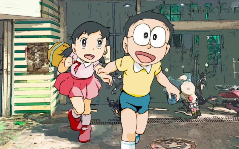 hình nền xuka và nobita đang chạy