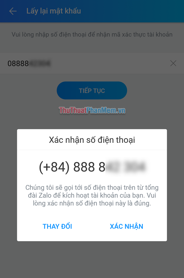 Tin nhắn yêu cầu xác nhận số điện thoại là chính xác