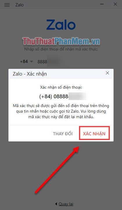 Zalo yêu cầu bạn xác nhận số điện thoại