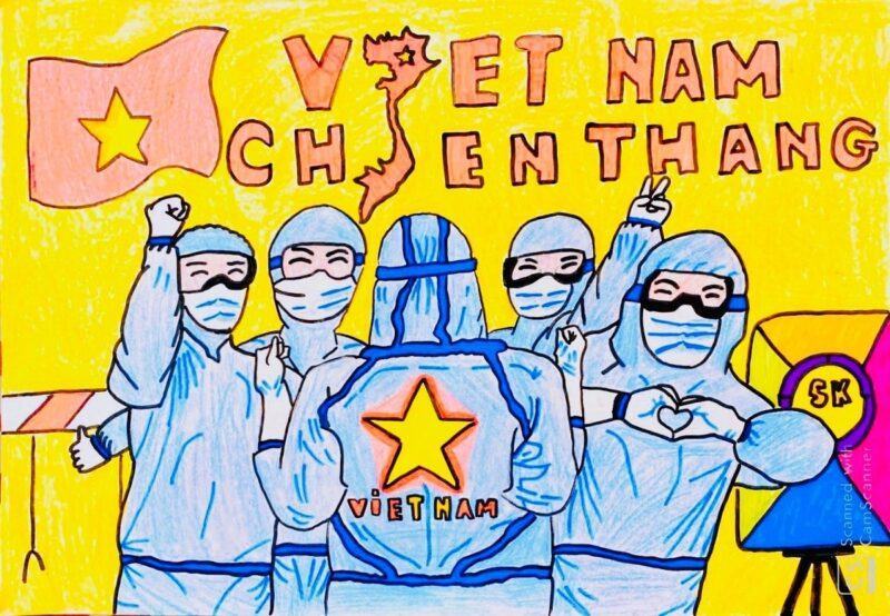Vẽ tranh cổ động Việt Nam chiến thắng đại dịch Covid-19