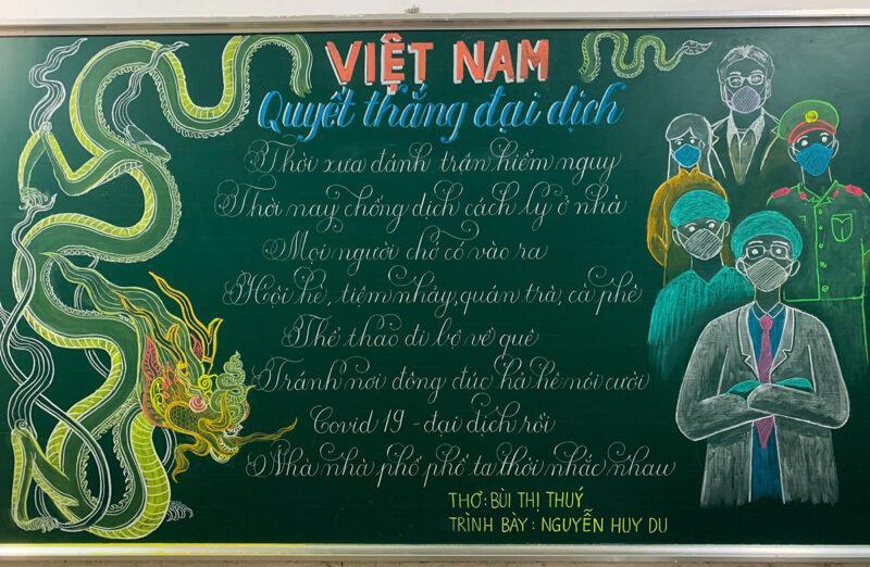 Vẽ tranh chủ đề cổ vũ Việt Nam chiến thắng đại dịch bằng phấn