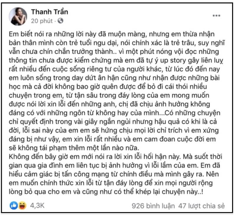 Lời xin lỗi về vụ "bánh kem trà xanh" - Thanh Trần