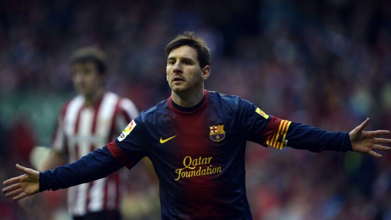 Hình ảnh Messi dang tay ăn mừng chiến thắng