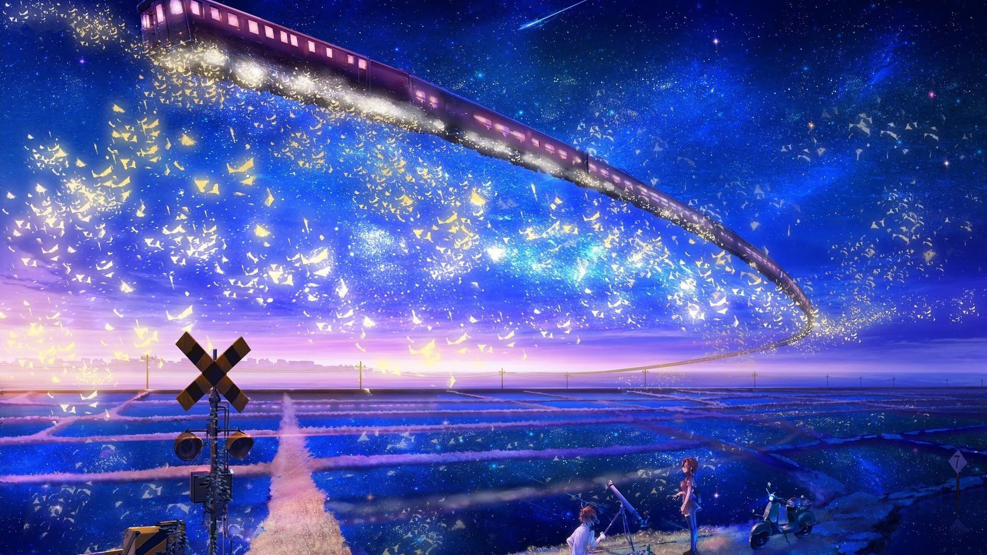 Hình ảnh bầu trời đêm anime lung linh huyền ảo