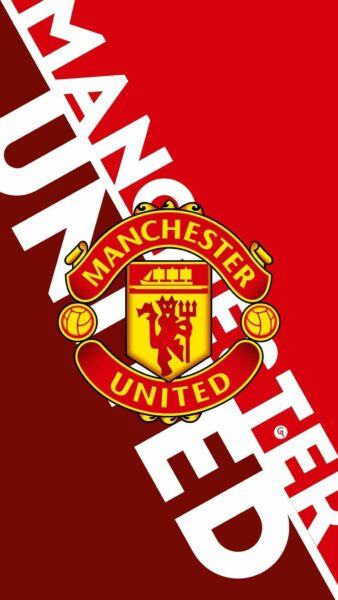 Hình nền logo MU trên nền chữ manchester united