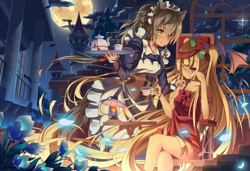 Hình ảnh anime Halloween hầu gái khái niệm