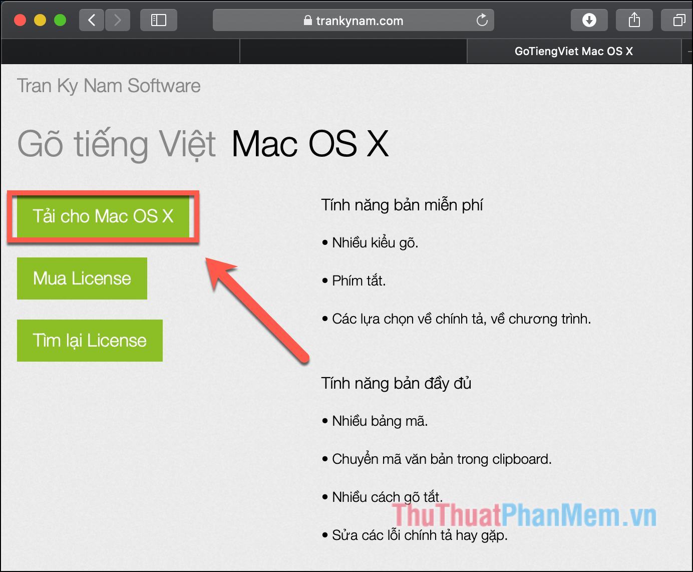 Nhấp vào Nhận cho Mac OS X