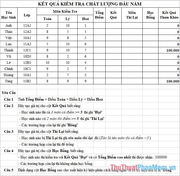 bài tập thực hành excel 3