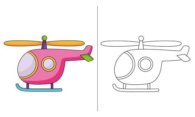 Trang tô màu máy bay trực thăng với các mô hình để tham khảo