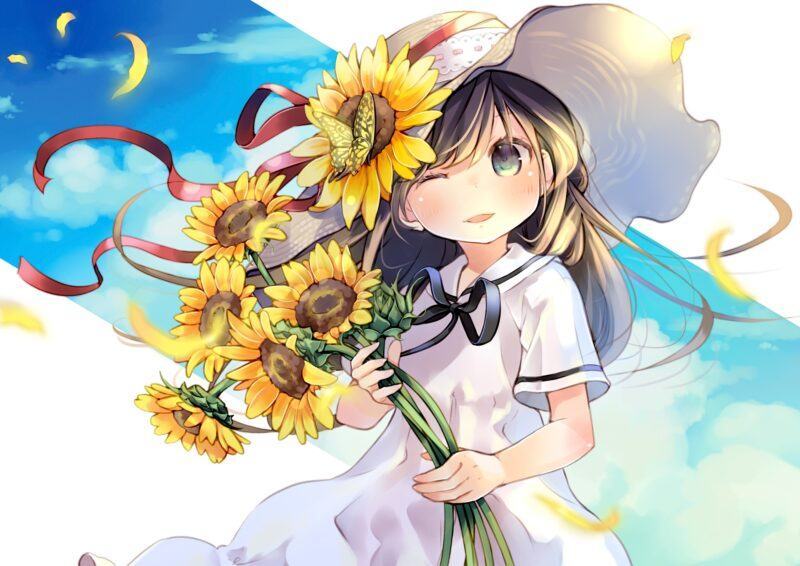 ảnh anime hoa hướng dương và những cô gái đáng yêu
