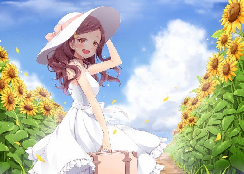 Hình ảnh hoa hướng dương anime và các cô gái xinh đẹp