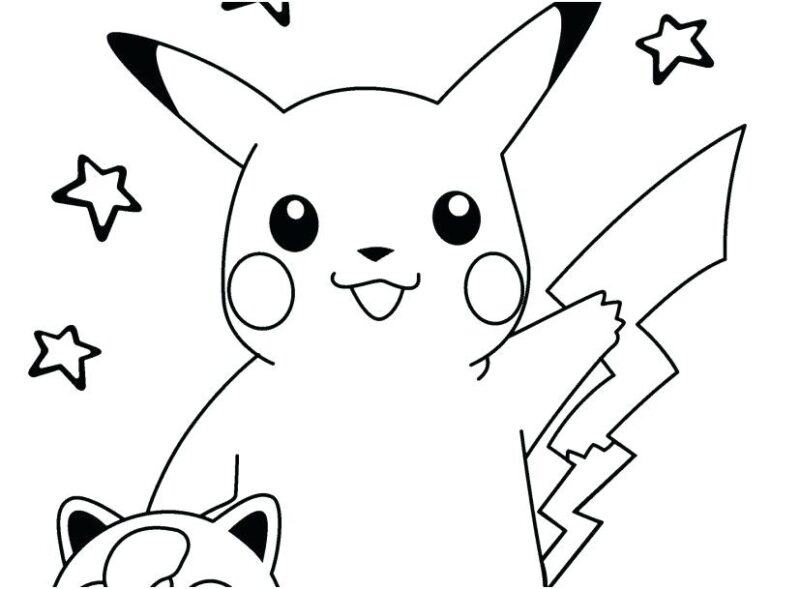 Tranh tô màu Pokemon Pikachu và ngôi sao