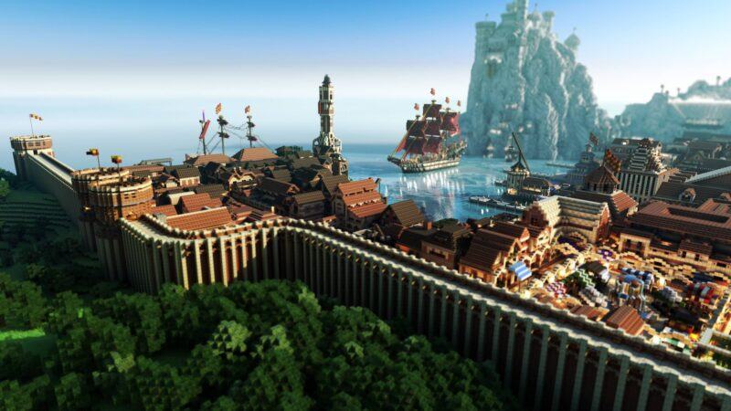 Hình ảnh 3d thành phố biển minecraft