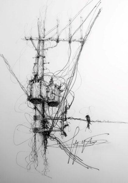 vẽ cột điện và dây điện bằng bút chì