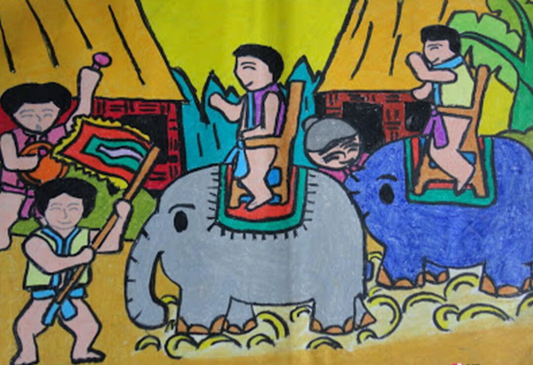 Vẽ tranh chủ đề lễ hội đua voi Tây Nguyên