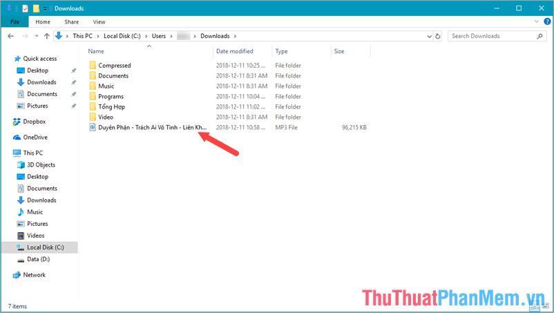 File nhạc mp3 xuất hiện trong thư mục sau khi nhấn Show in the folder