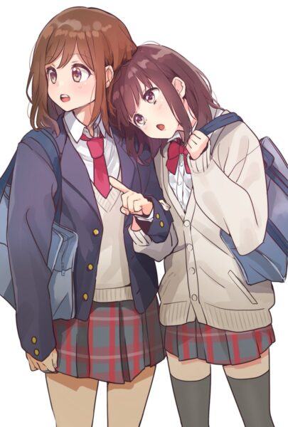 Hình ảnh anime đôi bạn thân nữ cùng nhau đến trường