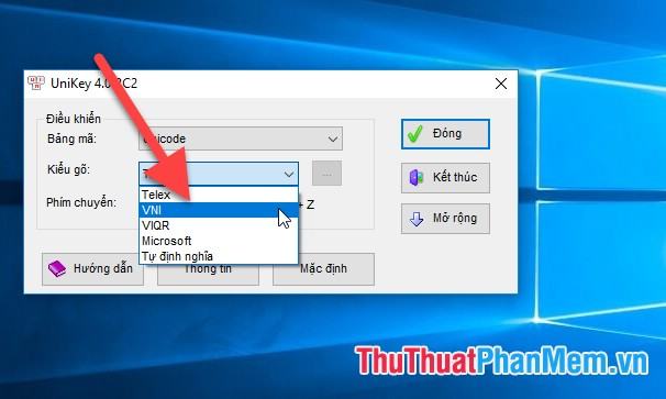 Hộp thoại hiện ra chọn VNI trong phần Typing