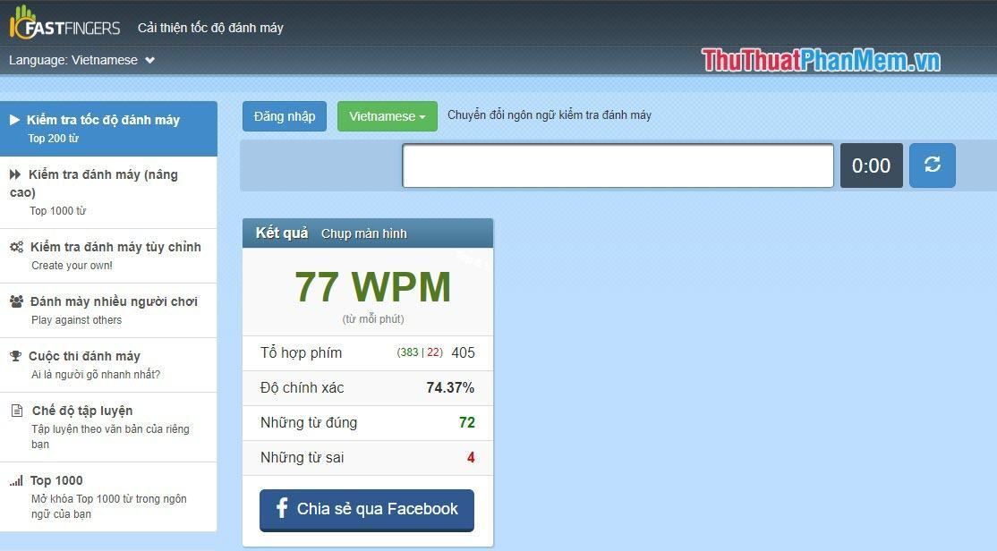 10Fastfingers kiểm tra tốc độ đánh máy