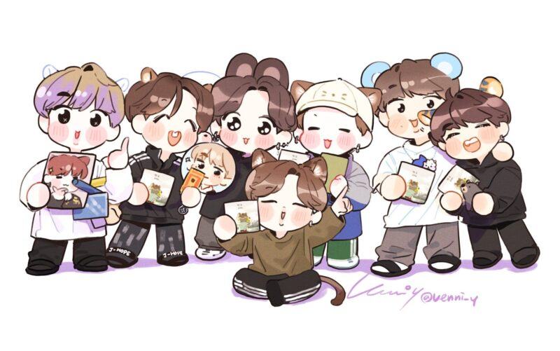 Hình nền máy tính nhóm bts chibi dễ thương