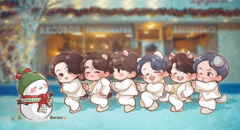 hình nền bts chibi với chủ đề giáng sinh