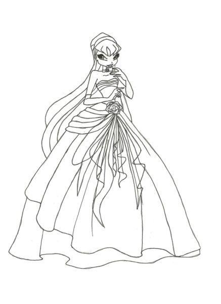 Tranh tô màu công chúa Winx mặc váy siêu đẹp