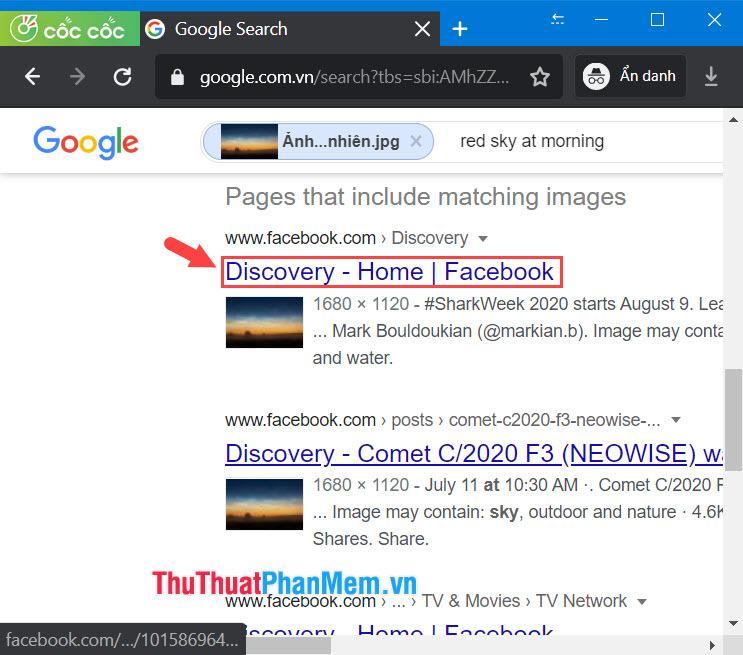 Nhấp vào trang Facebook gần nhất với hình ảnh chính xác mà bạn đang tìm kiếm