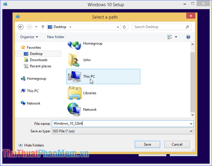 Chọn thư mục lưu file ISO cài Windows 10