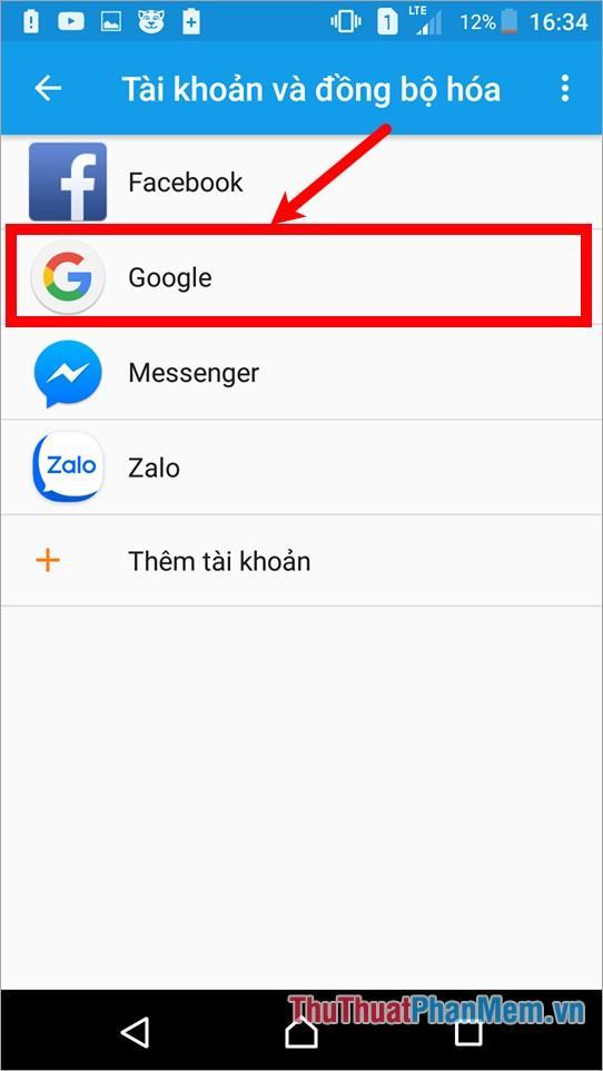 Tiếp tục chọn Google