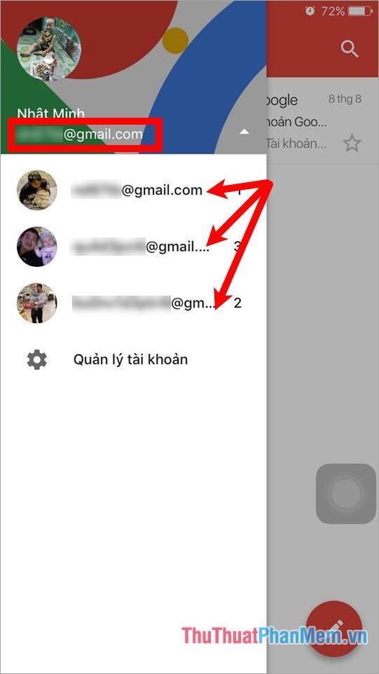 Bấm vào địa chỉ gmail của bạn và chọn tài khoản gmail bạn muốn sử dụng