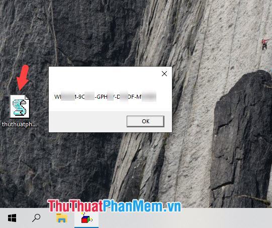 Bạn mở file vừa tạo lên sẽ hiện thông tin product key trong popup