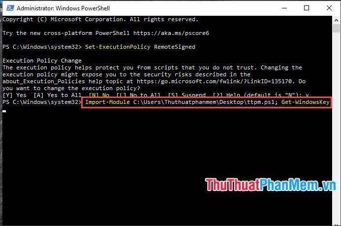 Nhập lệnh Nhập đường dẫn tệp Mô-đun;  Get-WindowsKey