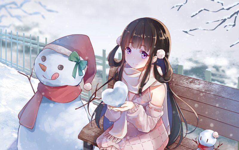 Hình ảnh anime người tuyết giáng sinh và girl xinh dễ thương