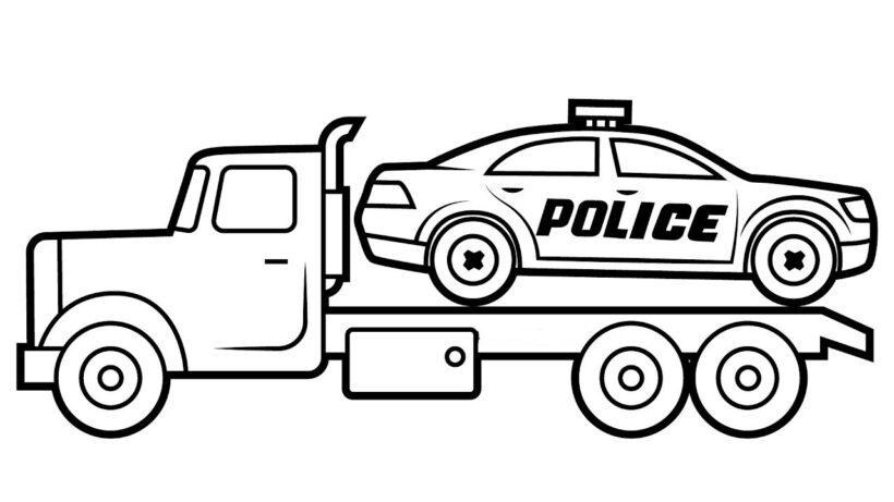 Vẽ đen trắng xe cảnh sát cho bé tập tô màu (6)