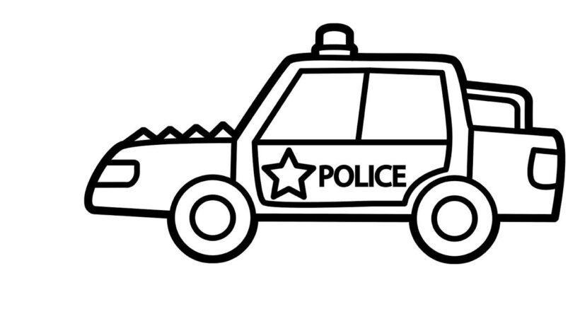 Tranh đen trắng xe cảnh sát cho bé tập tô màu (3)