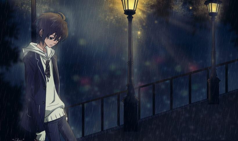 Ảnh anime buồn đau lòng dưới mưa đêm
