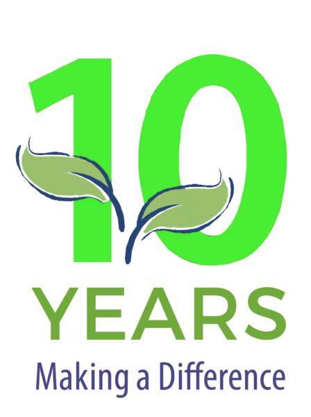 mẫu logo kỷ niệm 10 năm mầm xanh và đẹp