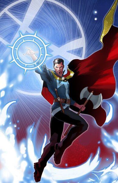 hình ảnh Doctor Strange làm phép, một tay cầm vũ khí