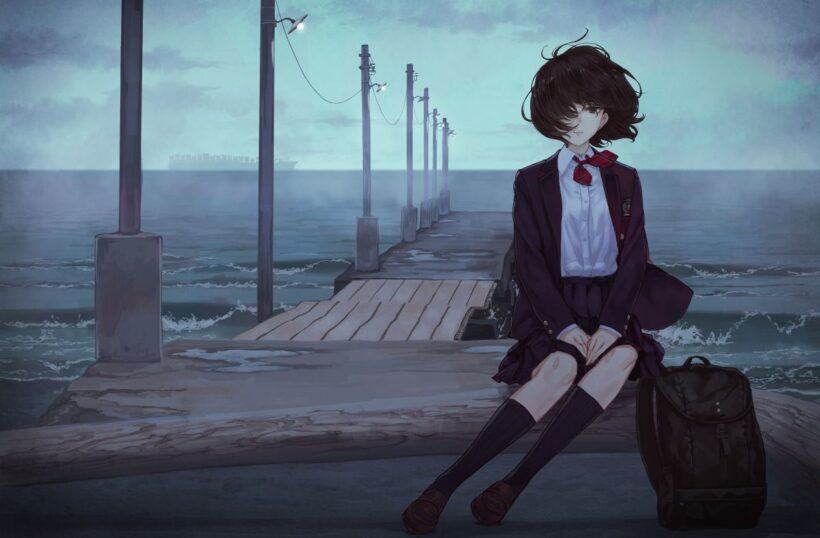 Hình ảnh anime cô đơn ngồi một mình