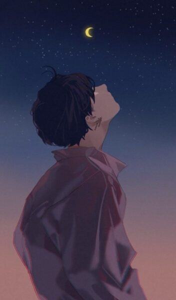 Hình ảnh anime nam cô đơn nhìn lên bầu trời
