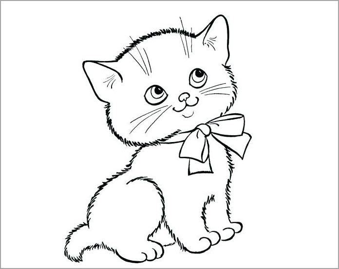 Tranh tô màu con mèo đeo nơ