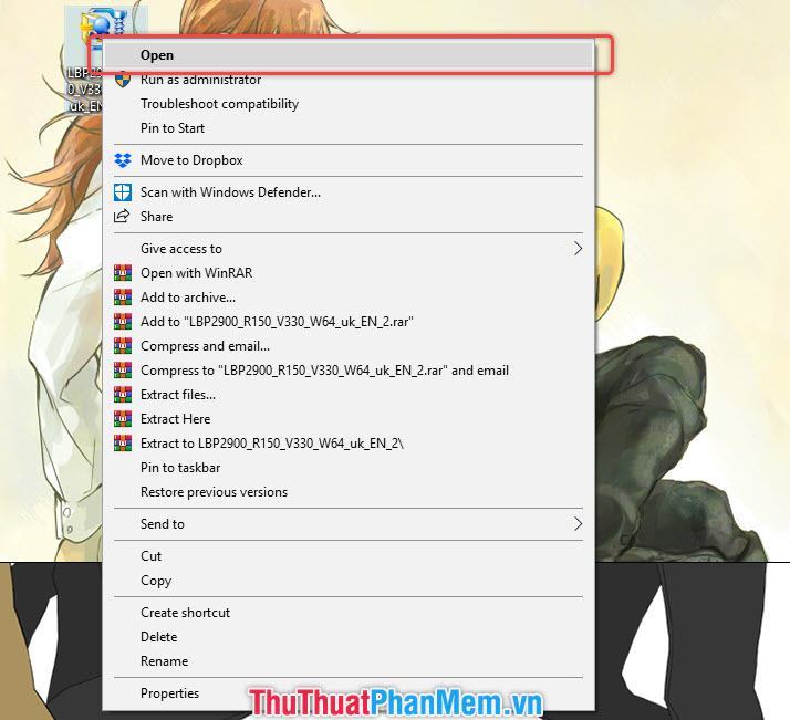 Nhấp chuột phải vào tệp và chọn Mở